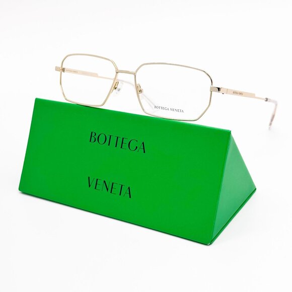 NEW BOTTEGA VENETA EYEGLASSES BV1073O 002 SQUARE GOLD UNISEX EYEWEAR - Picture 1 of 9